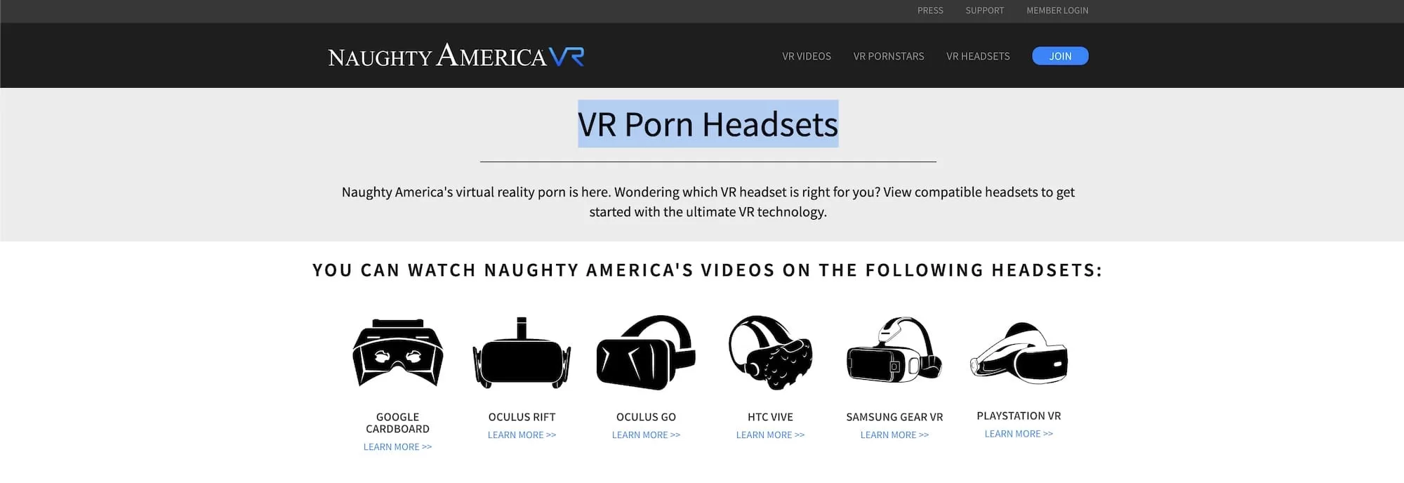 VR headsets supported by NaughtyAmericaVR